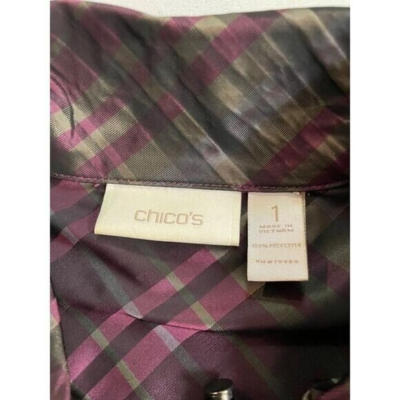 Chico's Metallic Full Zip Plaid Jacket Purple 1 Medium 8 10 - Picture 5 of 5